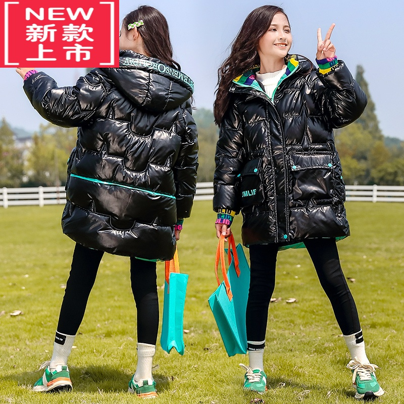 可莉允女童羽绒棉衣2022新款大童女装棉服儿童冬装加厚棉袄12岁长款外套