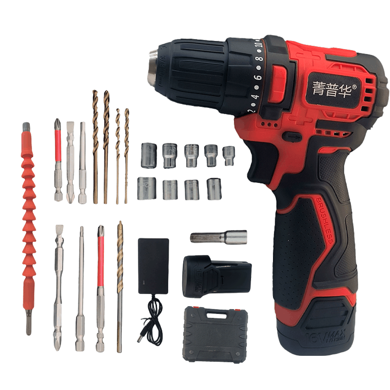 菁普华充电式手电钻电动螺丝刀双速锂电钻16V2.0Ah套图片
