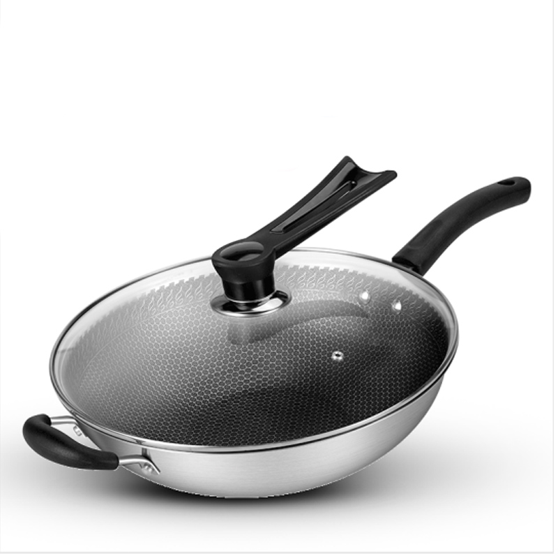 美的炒锅304不锈钢锅煎炒锅家用不粘锅炒菜锅电磁炉燃气灶适用32cm锅