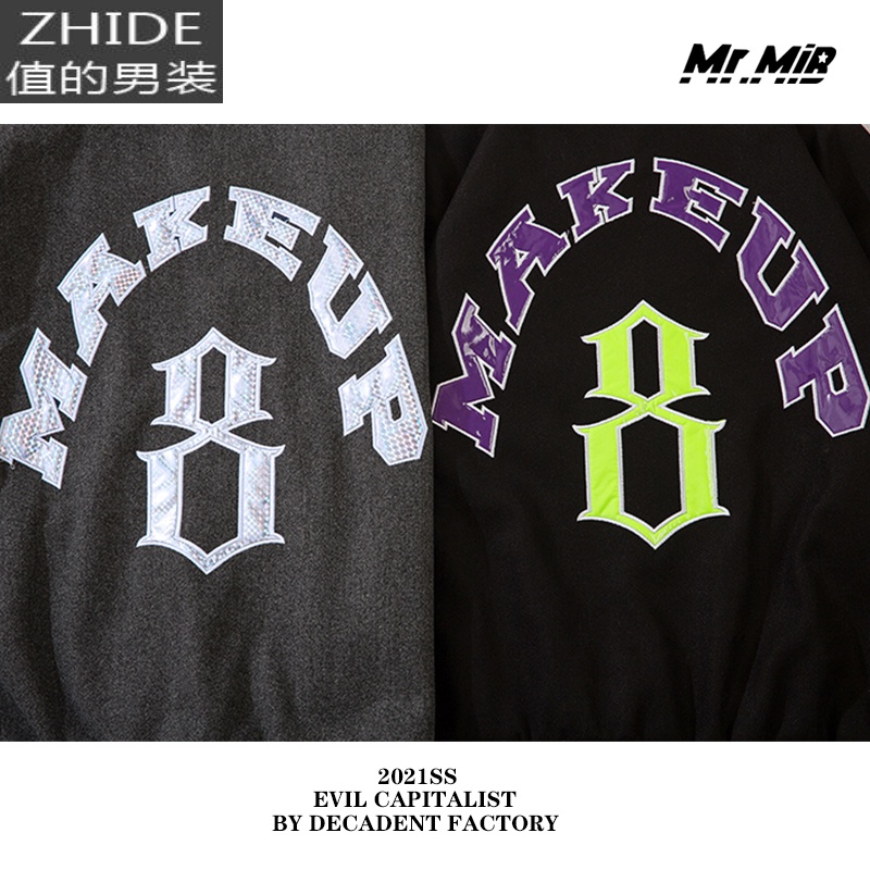 SUNTEKMR.MIB 美式复古贴布刺绣拼接PU皮宽松外套vibe风高街休闲棒球服夹克高清大图