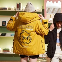 唐狮01冬装新款情侣棉衣棉服外套男女加厚反光印花防寒韩版潮流 M 女款杏黄