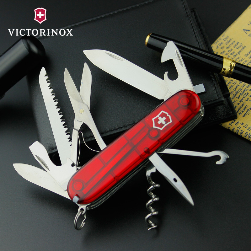 Victorinox维氏瑞士军刀原装正品91MM 透明红猎人1.3713.T 多功能刀瑞进口不锈钢便携折叠刀