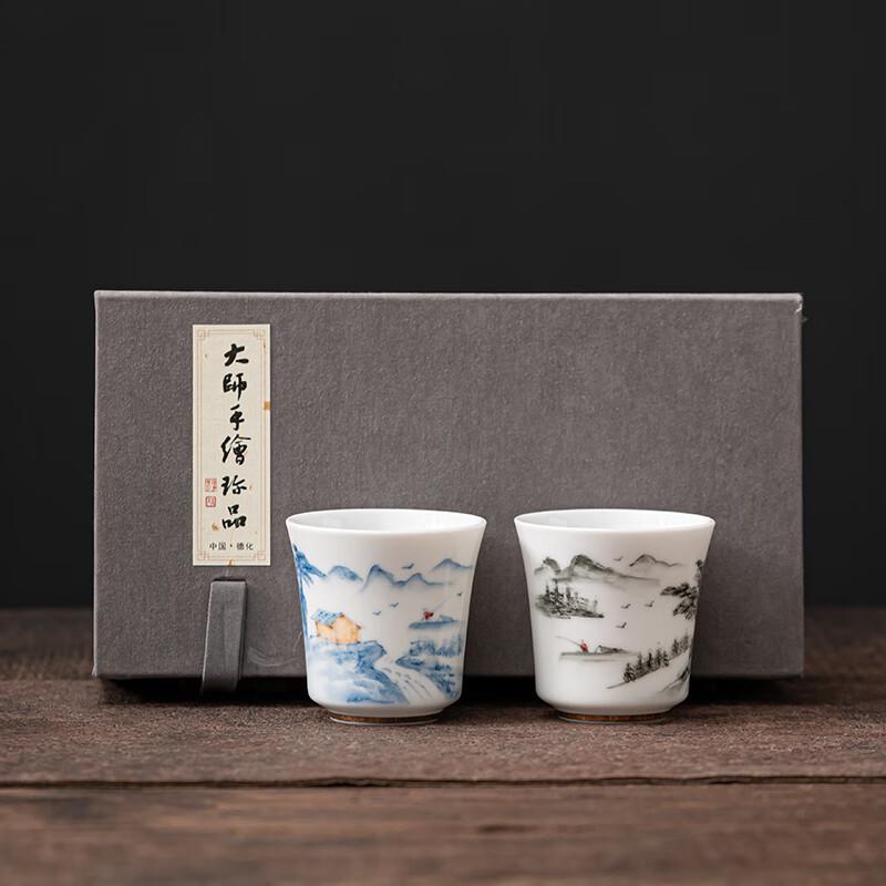 苏氏陶瓷/SUSHI CERAMICS J0688 功夫茶杯手绘描金山水画茶杯省级陶瓷艺术大师陈建瑞手工杯主人杯对杯国潮