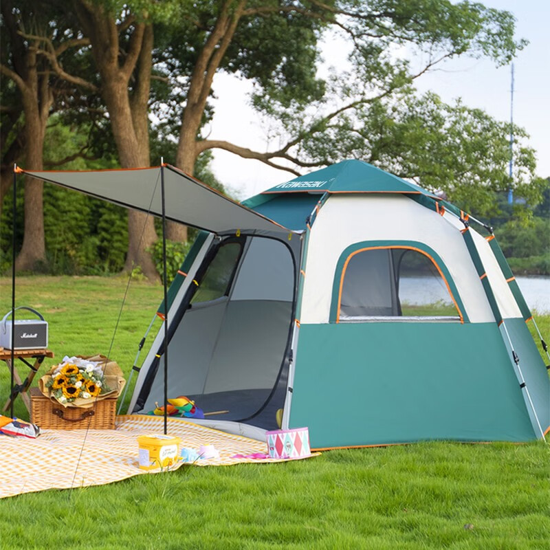 川崎 帐篷户外露营公园野外儿童家庭遮阳防雨便携式多人帐篷 六角自动