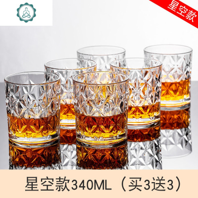 威士忌酒杯家用欧式创意水晶玻璃杯洋酒杯ins风酒杯KTV啤酒杯套装 封后 星空款(买3送3共6只)