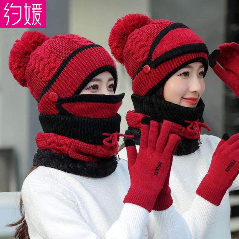 冬天毛线帽子女加绒百搭保暖护耳骑车防风遮脸帽视频