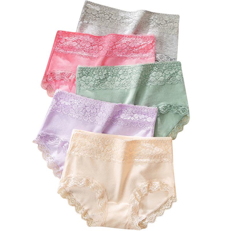 浪莎langsha女士纯棉内裤女高腰收腹短裤衩少女学生日系蕾丝三角裤头4条图片