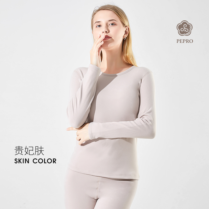 猫人男女士双层芃芃绒加厚恒温保暖内衣套装2025年新款抑菌圆领棉毛衫400g重 女贵妃肤 女M/160【推荐80-100斤】