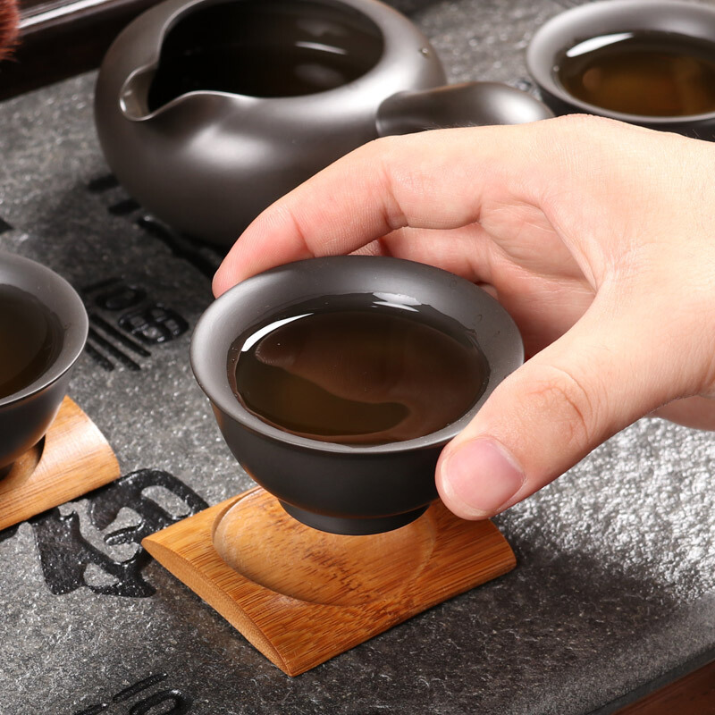 尚帝 紫砂茶具套装功夫茶杯茶壶黑檀木茶盘乌金石茶托四合一电茶炉 如意石紫砂紫气东来智能旋转加水套装
