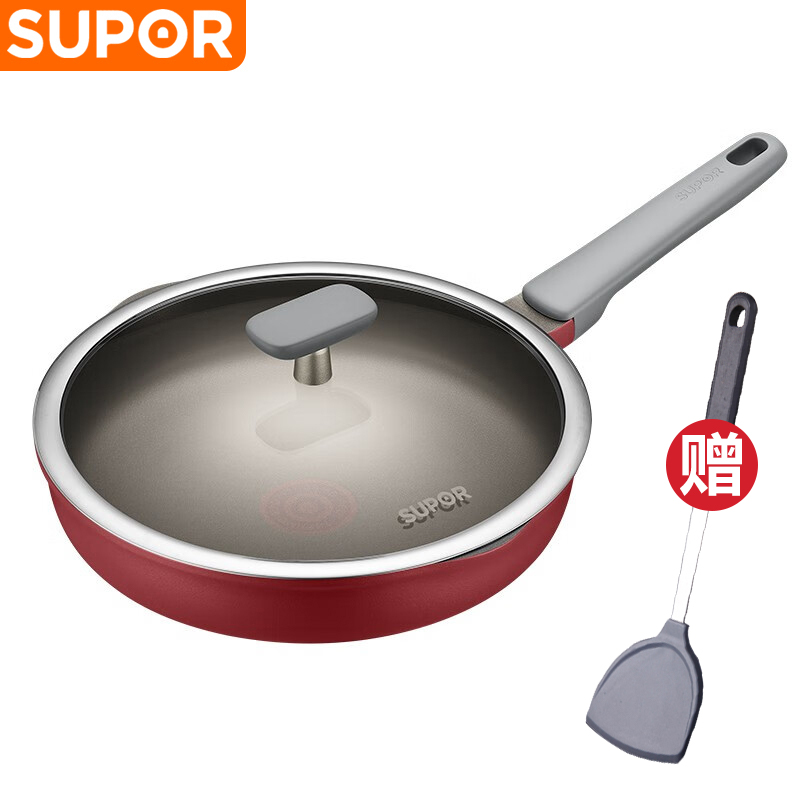 苏泊尔(SUPOR)火红点钛磨力聚油煎锅晶铸系列不粘煎锅炒菜锅牛排锅烙饼小锅家用磁炉通用28cm NJ28WA4送硅胶铲