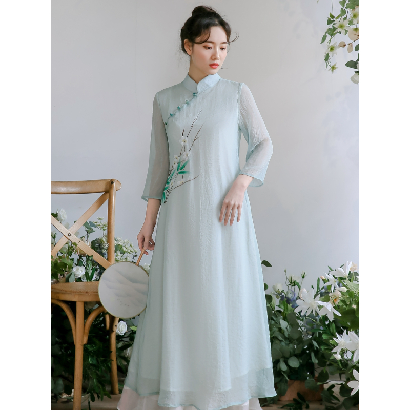 艳如飞茶艺服装禅服茶服女改良唐装古风女装日常汉服中国风旗袍连衣裙夏连衣裙