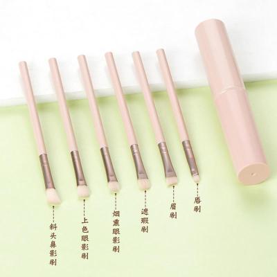 6支淡雅杏眼部套刷筒装 眼影刷软毛超软初学者套装全套鼻影刷晕染刷唇刷收纳筒便携彩妆