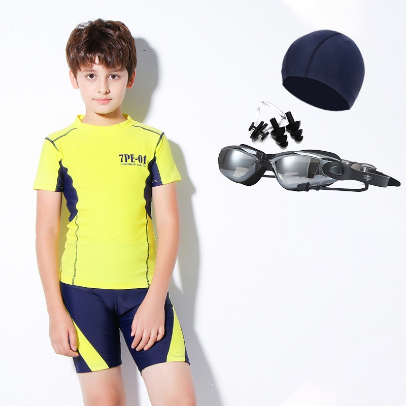 儿童泳衣男闪电客胖童中大童男孩泳裤青少年学生男童分体游泳衣泳装
