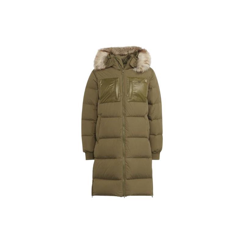 三叶草adidas originals正品直邮简约美观男款绿色刺绣连帽羽绒服h1