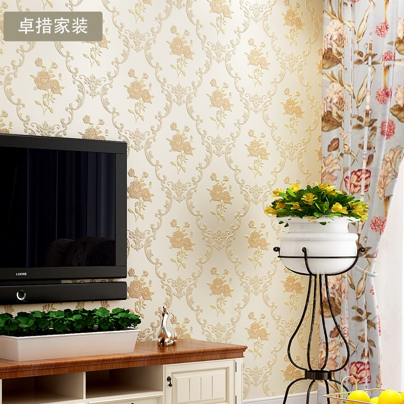 欧式田园无纺布墙纸 温馨卧室无纺布壁纸 客厅电视背景墙4D满铺壹德壹