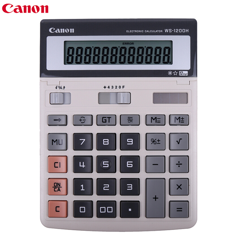 佳能(CANON)WS-1200H计算器 灰色 12位数计算器 商务办公计算器 太阳能办公计算器 办公用品 计算器