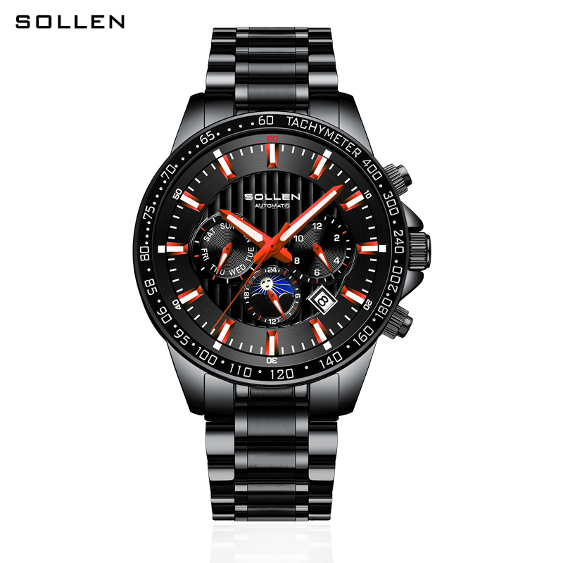 梭伦(sollen)手表男自动机械表防水运动潮多功能学生镂空数字男表sl