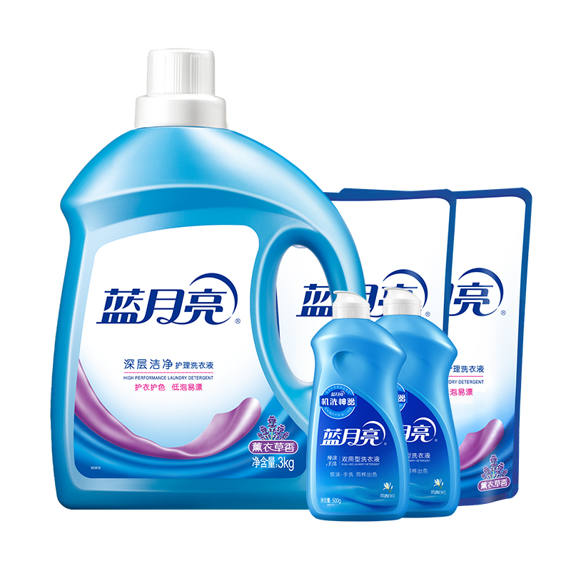 蓝月亮洁净薰衣草3kg+薰衣草袋1kg*2+手洗500g*2 清洁去污