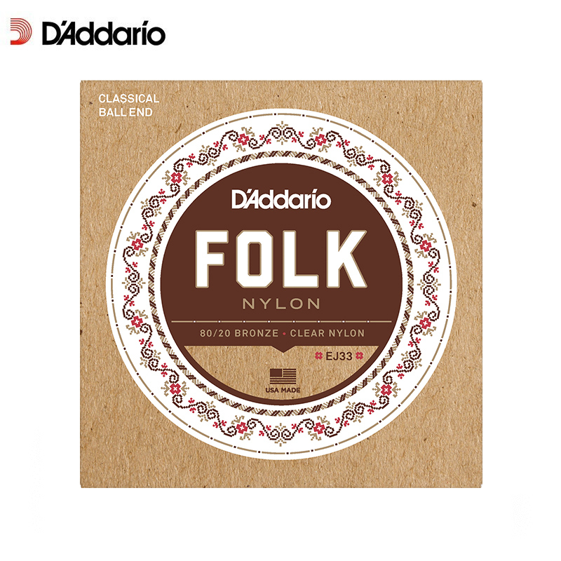 达达里奥(D’Addario) EJ33美国进口民谣吉他尼龙琴弦Folk Nylon黄铜透明低音弦 较细