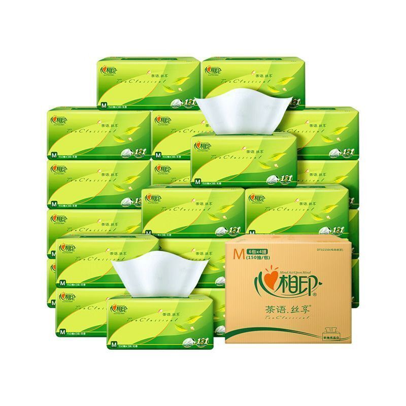 心相印茶语丝享系列150抽三层塑装纸面巾3包4提装4DT32150