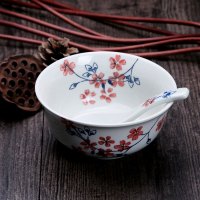 靓佳 釉下彩面碗 浪漫樱花6英寸2个装汤碗 大碗 日式碗 陶瓷碗 大汤碗 大面碗 高脚碗 防烫 加厚碗