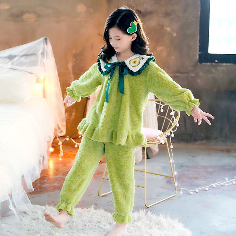 儿童睡衣冬季女童法兰绒珊瑚绒秋冬加厚女孩公主女宝宝家居服套装