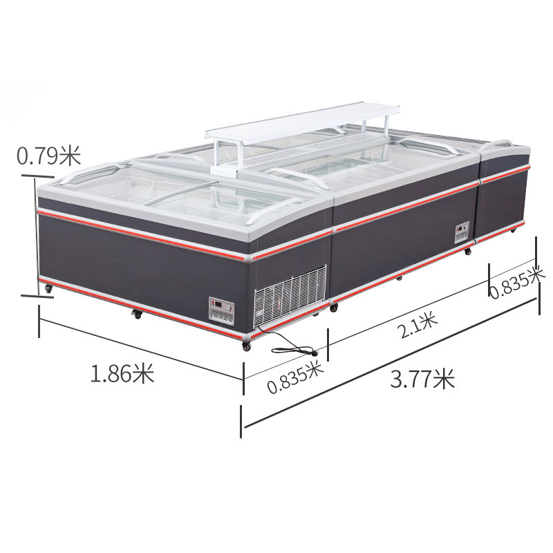 长2.1米宽0.83米高0.8米[无霜]冰柜商用大容量展示柜保鲜冷藏冷冻透明玻璃卧式超市组合岛柜