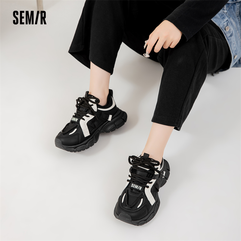 SEMIR女鞋2023秋冬季新款加绒百搭老爹鞋超软运动鞋减震休闲跑步鞋