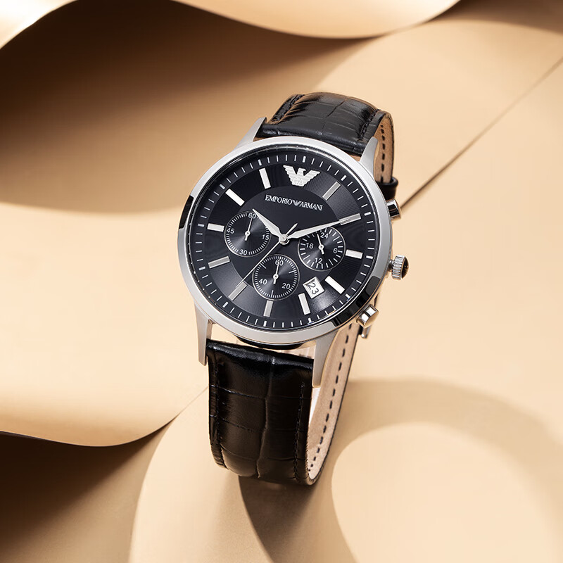 阿玛尼(armani)手表男 三眼计时皮带石英时尚男表送男友礼物 ar2447