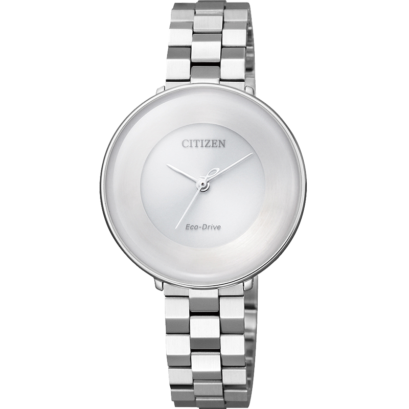 西铁城(CITIZEN)光动能不锈钢表带球面表镜简约时尚休闲女表 银色球面表镜休闲女表EM0600-87A