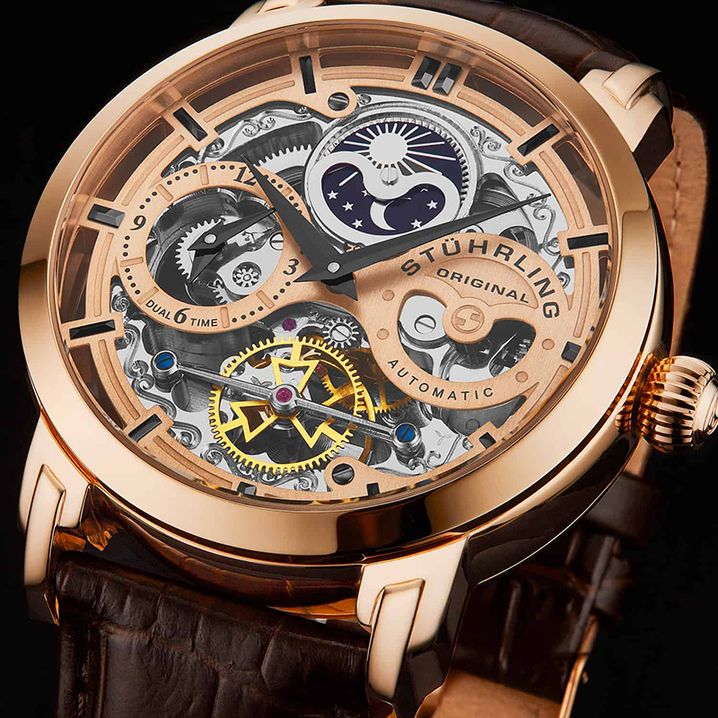 stuhrling施图灵手表皮带防水镂空欧美自动机械表商务时尚男士腕表