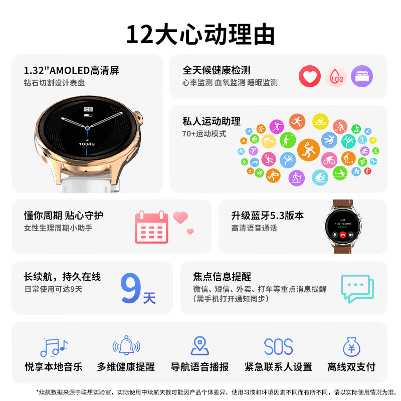 联想 Watch W102 运动智能手表 云石银高清大图