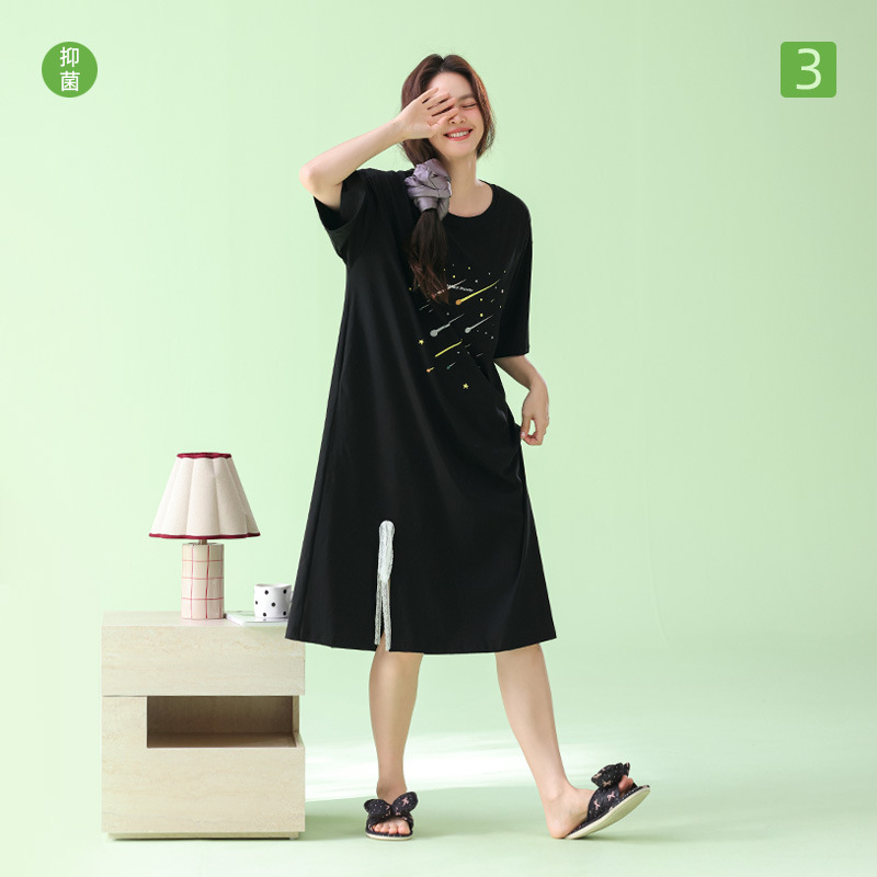 米奇喵【超柔软】夏季薄款莫代尔棉睡裙女宽松流星印花中长款裙子可外穿 流星印花睡裙 尺码备注