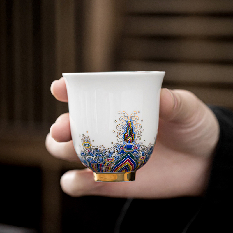 領藝 皇家御品珐琅彩陶瓷茶杯主人杯单杯大品茗杯白瓷茶盏功夫茶具
