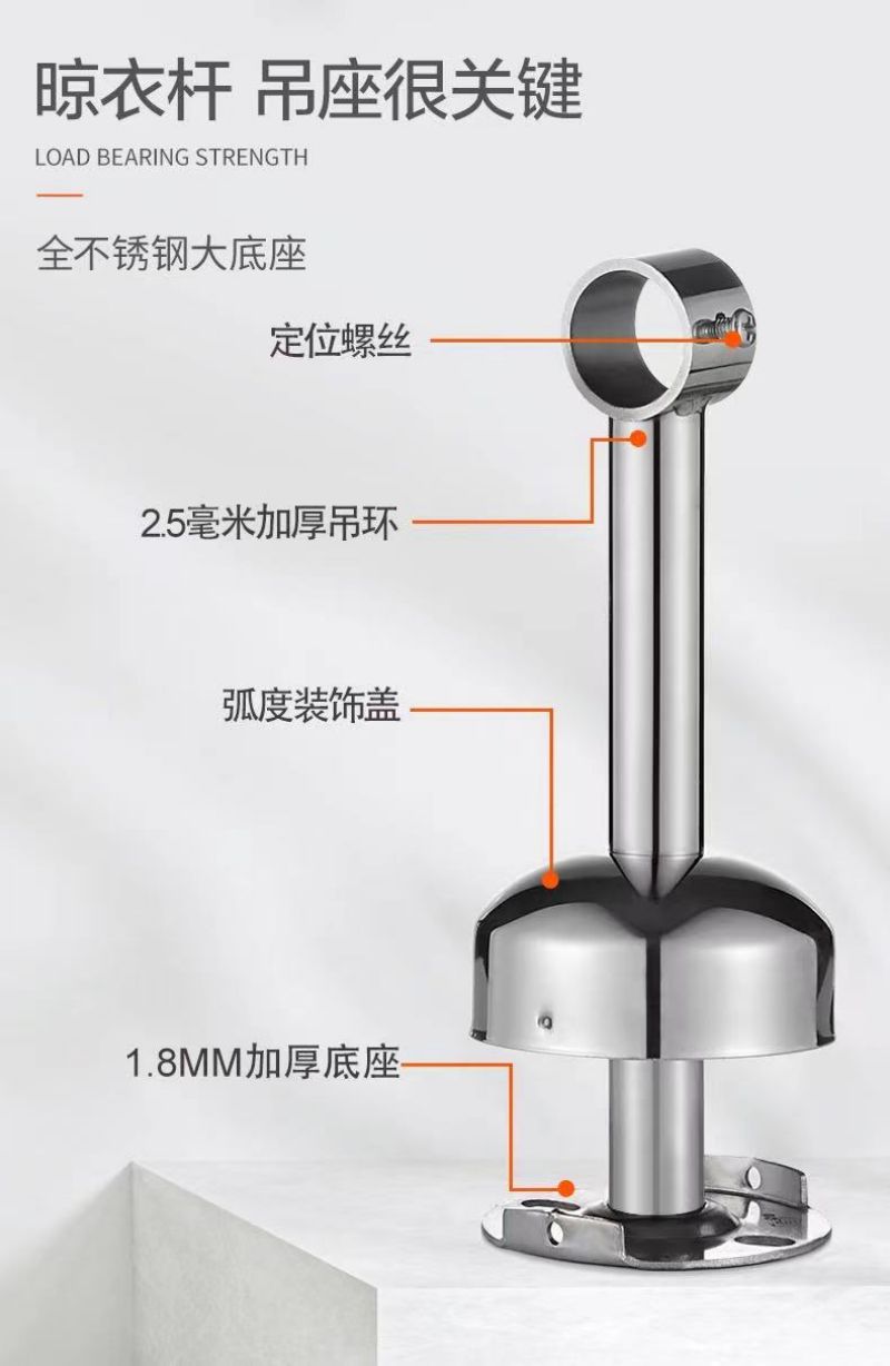 蔚岸定制不锈钢晾衣架吊杆(2根定制尺寸)/套高清大图