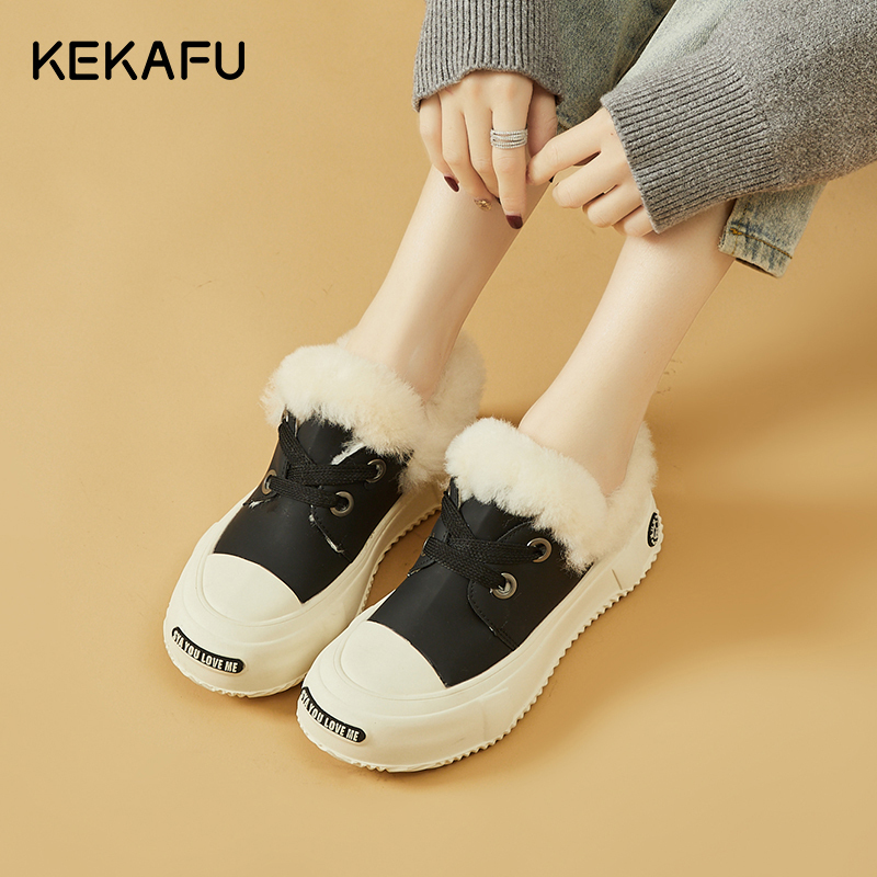 珂卡芙2022冬季新款丑萌大头面包鞋加绒厚底休闲运动潮鞋女