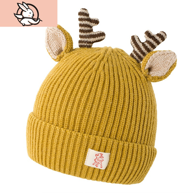 新款婴儿帽子鹿角宝宝毛线帽男童女宝宝针织帽保暖儿童帽子潮帽子童