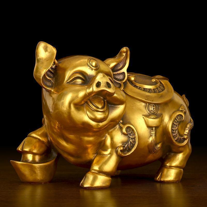 纯铜金猪发财风水生肖猪摆件一对家居客厅玄关摆设工艺品_56_866_633