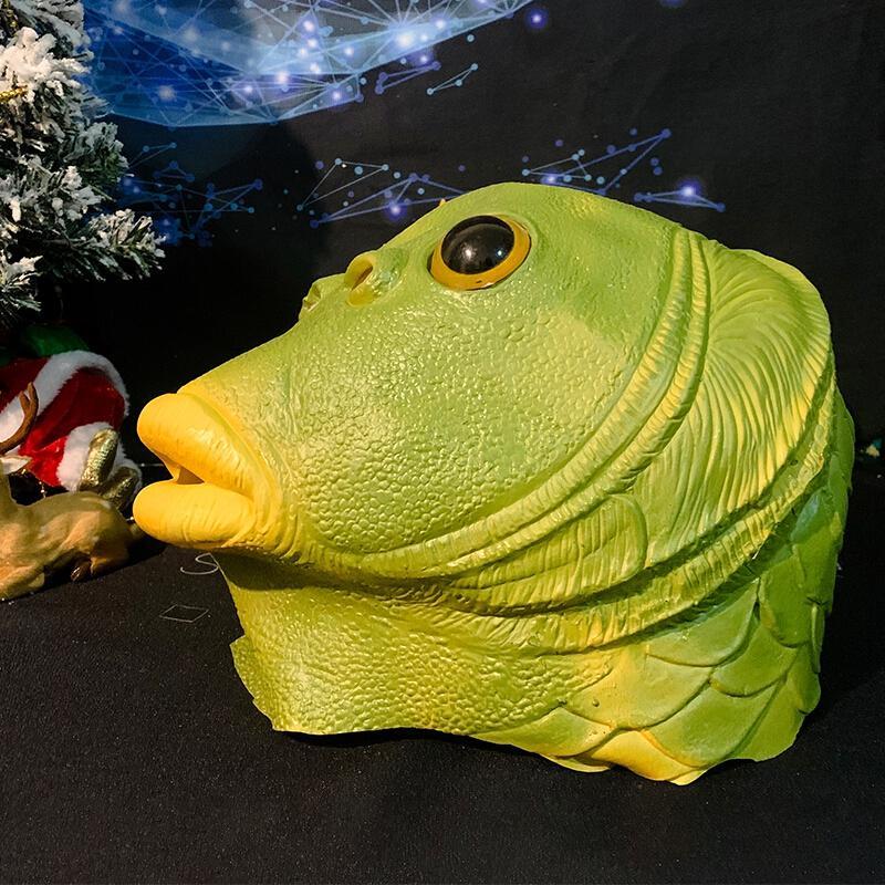 绿头鱼头套 无异味绿水鱼头套无异味丑萌沙恶棍搞笑抖音绿皮绿鱼人怪