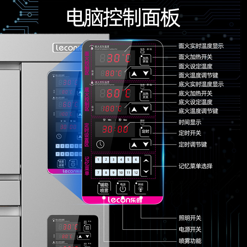 乐创(lecon)商用烤箱12键记忆功能大容量披萨烤箱面包月饼蛋糕电烤炉电热烤箱 一层二盘记忆款220v
