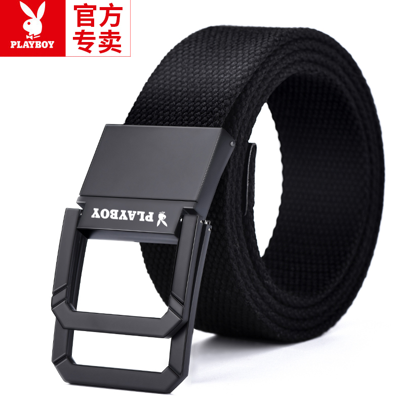 花花公子双环扣帆布男皮带潮流时尚编织牛仔裤腰带学生年轻人韩双高清大图