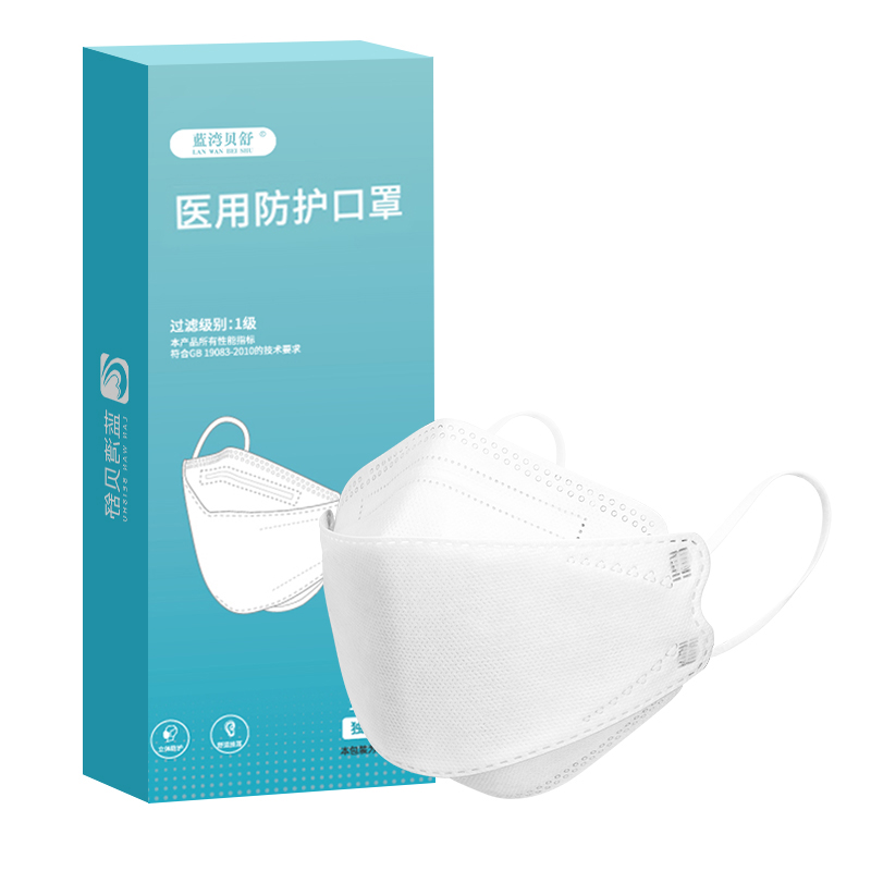 蓝湾贝舒柳叶型95级医用防护口罩一次性三层kf医疗级别kn防病毒正规3d立体高清大图