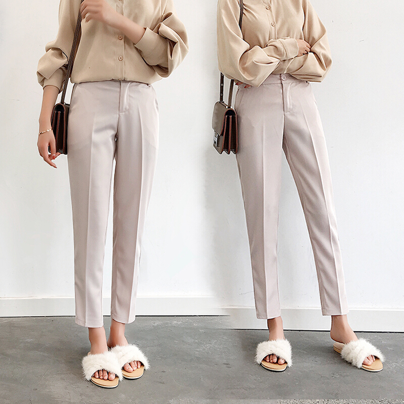 西装裤女春夏九分裤潮烟管直筒小脚高腰休闲显瘦宽松西裤哈伦裤子黑色