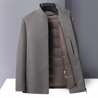 中年双面呢羊毛茄克中年男秋冬商务立领白鸭绒内胆羊毛双面呢夹克 190/3XL（170-185斤） 驼色