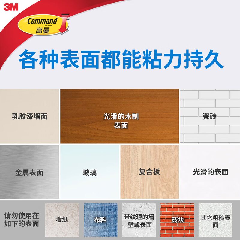 3M 高曼无痕防水收纳系列多功能排钩(1支架+2背板+5挂钩+4片大号3M防水胶条)高清大图