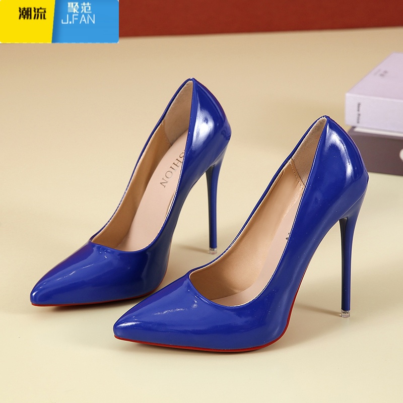 聚范35-45码 欧美水果色12cm高跟鞋超细跟女鞋浅口尖头漆皮单鞋大码ol高清大图