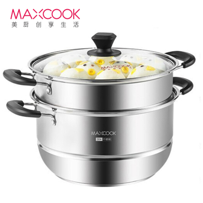 美厨(maxcook)304不锈钢蒸锅 二层复底 燃气炉电磁炉通用家用蒸锅多功能
