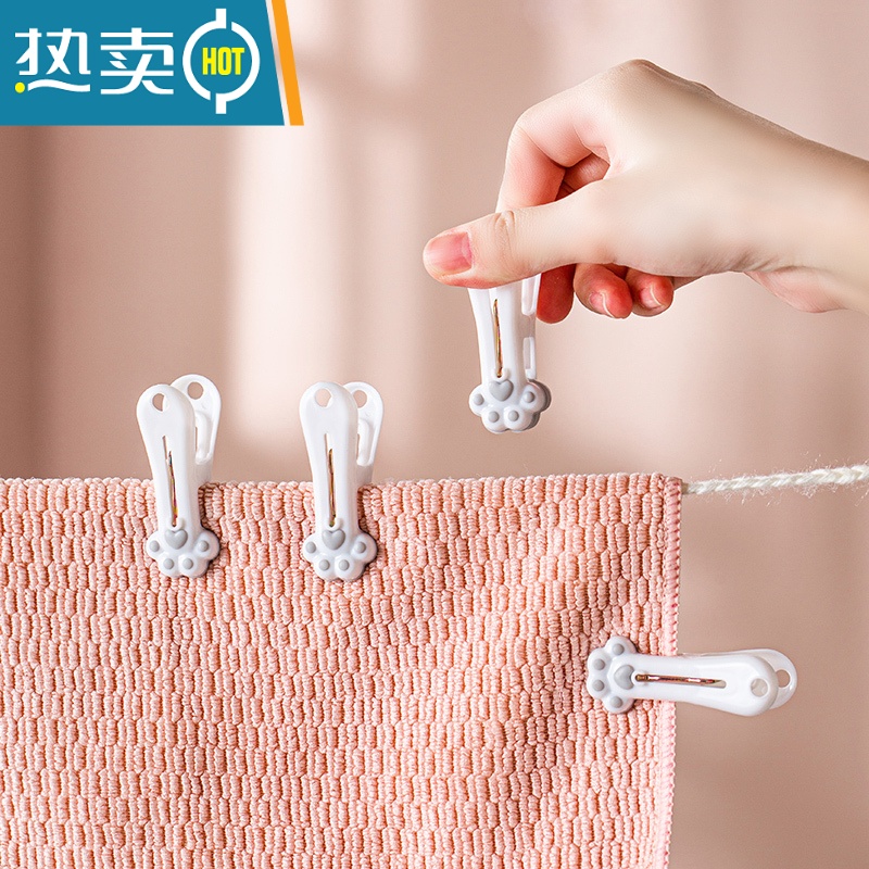 敬平夹子晾衣夹塑料防风防滑晾晒夹袜子家用多功能衣服夹子晾衣架 猫爪粉(12个装)高清大图