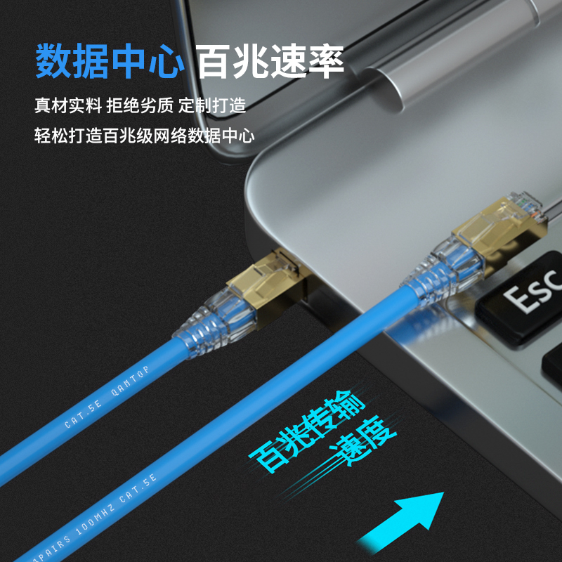 千天(QANTOP)CAT5E工程家用宽带监控电脑跳线无氧铜芯双绞五类百兆高速成品网线可定制蓝色0.3米QT-WX001