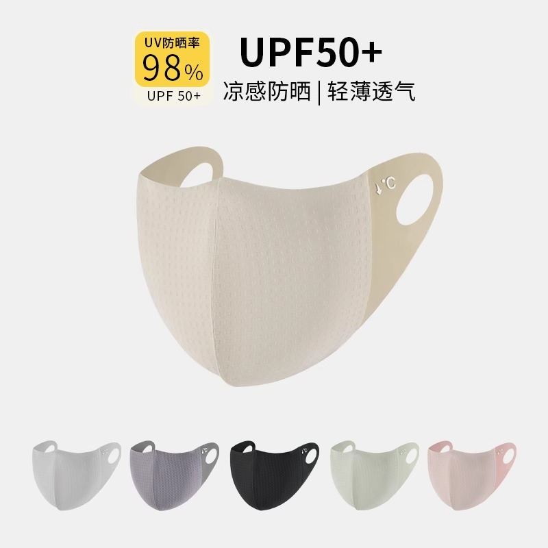 新款无痕冰丝防晒口罩女防紫外线夏季骑行护眼角透气全脸遮阳面罩3759A